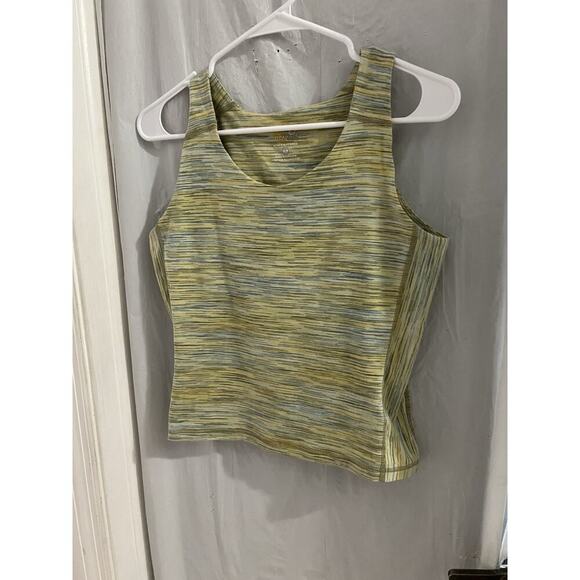 Mountain Hardware Yellow Blue Tank Crop Top With Shelf Bra Sz M - Picture 1 of 5